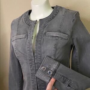 White House Black Market Gray stretch cotton rhinestone Jacket 2 🖤
